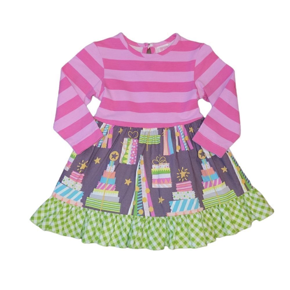 NWOT RicRac & Ruffles Birthday Present Birthday Longsleeve Dress Pink 24M